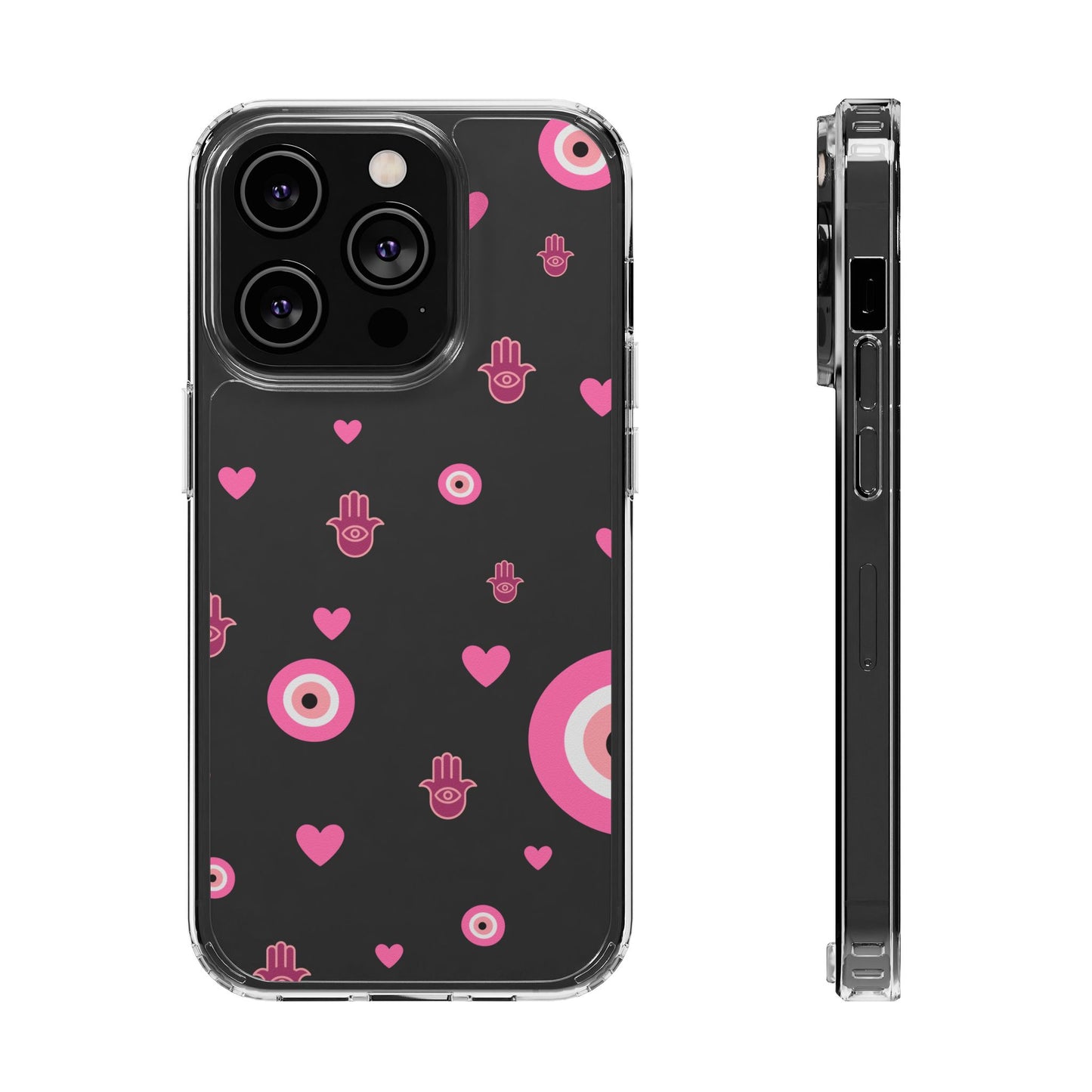 Devil's eye & Pink Hamsa Hand Clear Phone Case