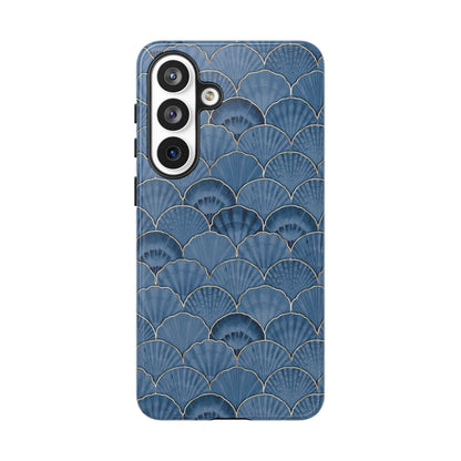 Blue Scallop Phone Case for iPhone Samsung Pixel – Art Deco Fan Gold Luxury Aesthetic - JGUS