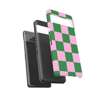 Pink Retro Checkered Phone Case – 90s Aesthetic, Vintage Grid Pattern for iPhone & Samsung - JGUS