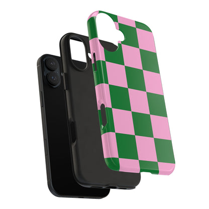 Pink Retro Checkered Phone Case – 90s Aesthetic, Vintage Grid Pattern for iPhone & Samsung