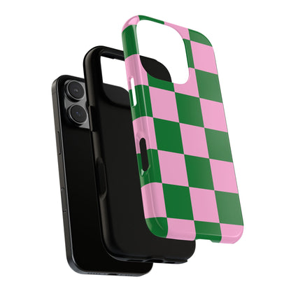Pink Retro Checkered Phone Case – 90s Aesthetic, Vintage Grid Pattern for iPhone & Samsung - JGUS