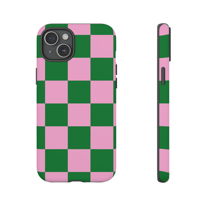 Pink Retro Checkered Phone Case – 90s Aesthetic, Vintage Grid Pattern for iPhone & Samsung - JGUS