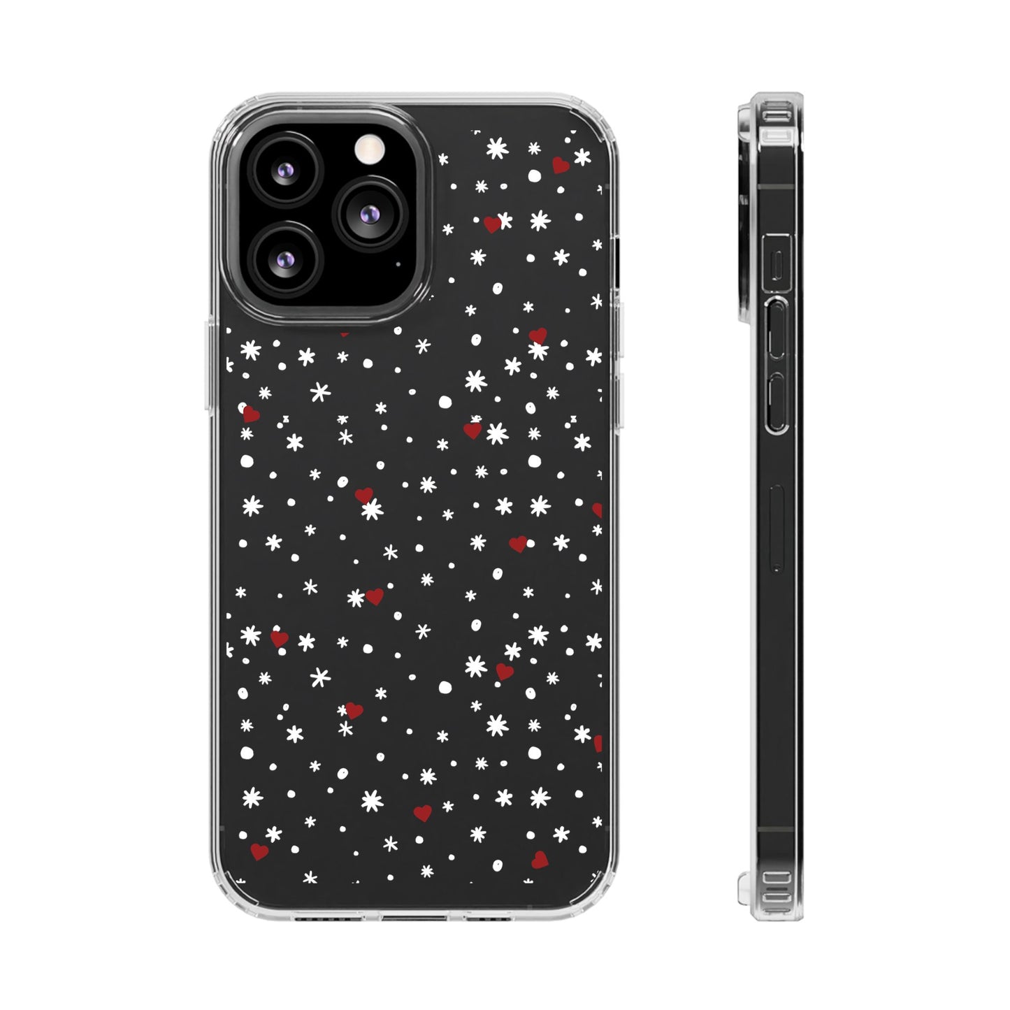 Snowy Hearts Clear Phone Case