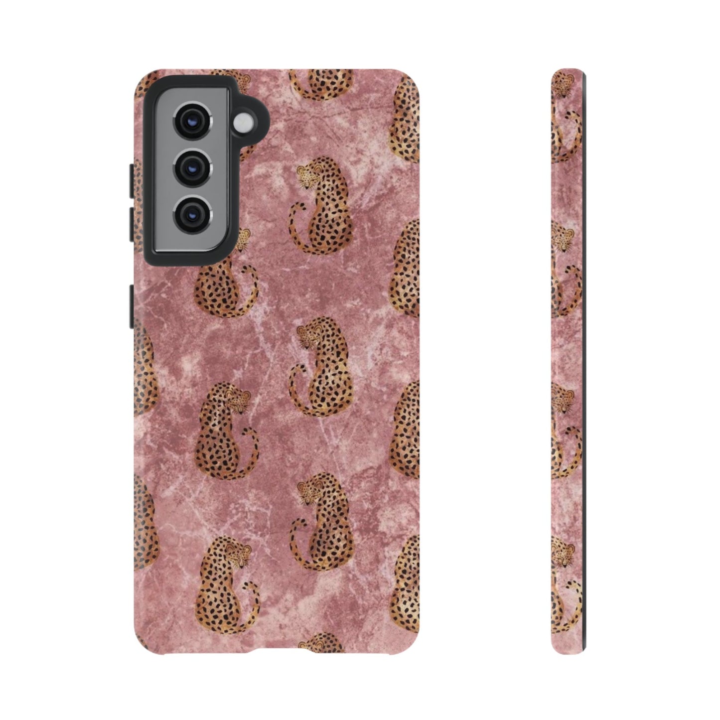 Pink Leopard Print Marble Phone Case – Cute Animal Design for iPhone & Samsung