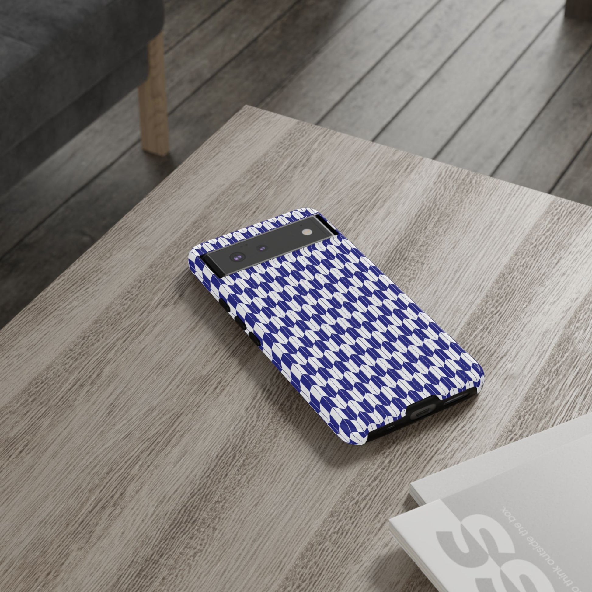 Navy Blue Geometric Phone Case for iPhone Samsung Pixel – Minimal Pattern Modern Aesthetic - JGUS