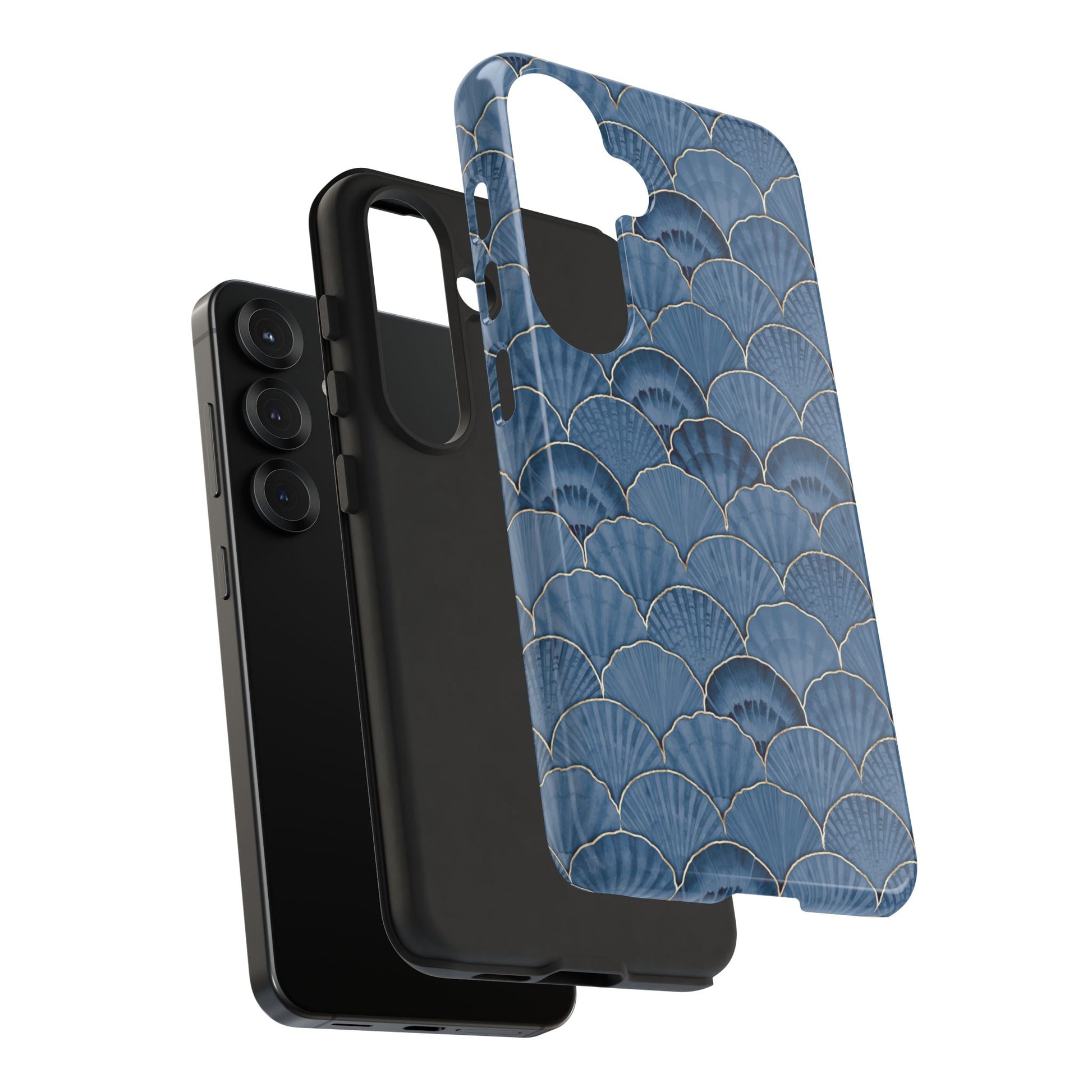 Blue Scallop Phone Case for iPhone Samsung Pixel – Art Deco Fan Gold Luxury Aesthetic - JGUS