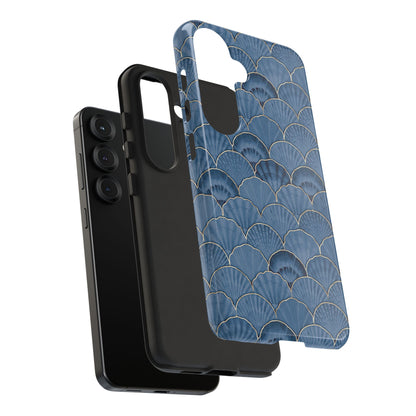 Blue Scallop Phone Case for iPhone Samsung Pixel – Art Deco Fan Gold Luxury Aesthetic - JGUS