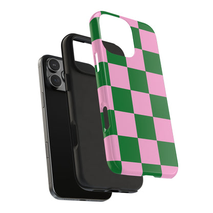 Pink Retro Checkered Phone Case – 90s Aesthetic, Vintage Grid Pattern for iPhone & Samsung