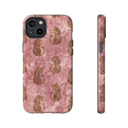 Pink Leopard Print Marble Phone Case – Cute Animal Design for iPhone & Samsung