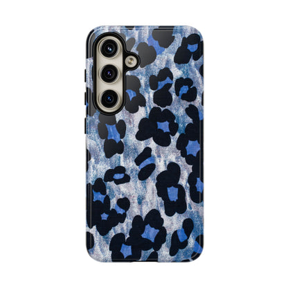 Blue & Black Leopard Print Phone Case – Bold Animal Pattern for iPhone & Samsung