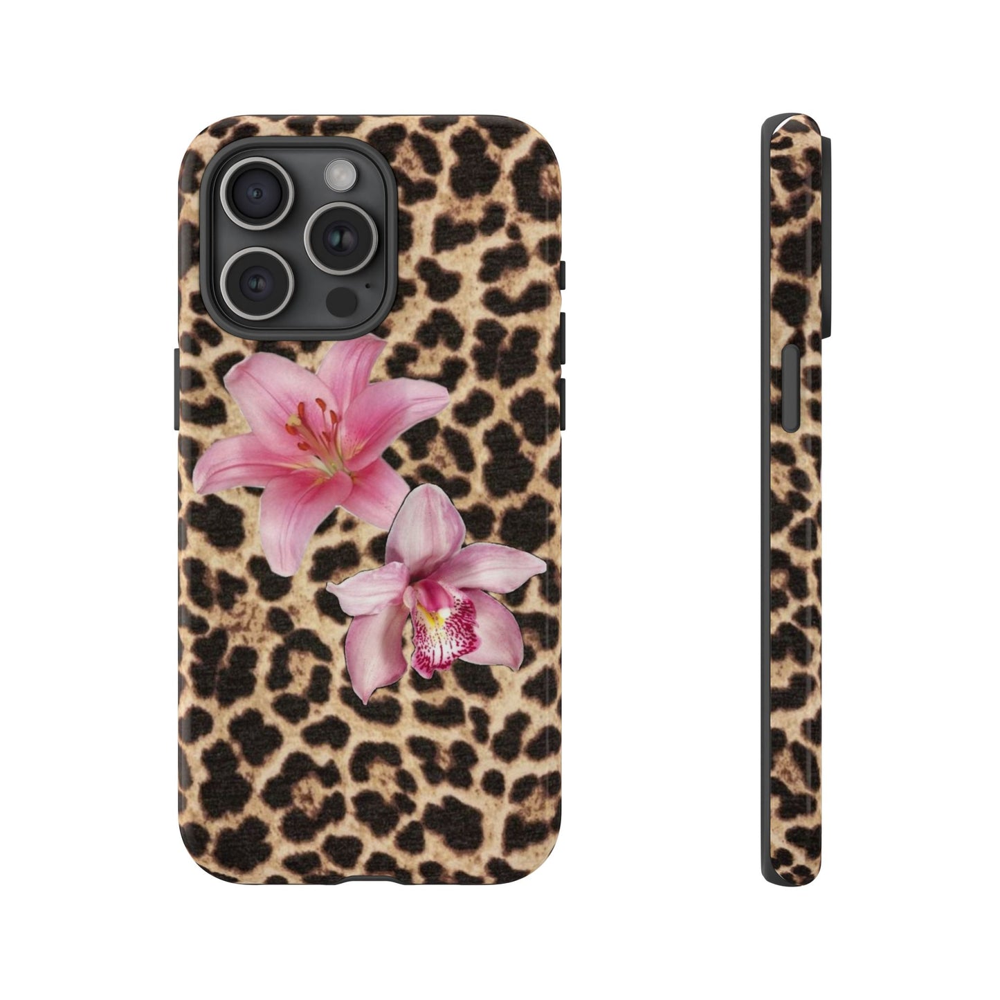 Leopard Print Phone Case with Pink Flowers – Stylish Floral Animal Design for iPhone & Samsung