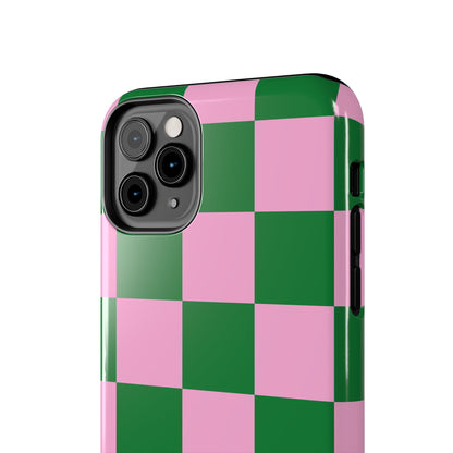 Pink Retro Checkered Phone Case – 90s Aesthetic, Vintage Grid Pattern for iPhone & Samsung
