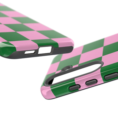 Pink Retro Checkered Phone Case – 90s Aesthetic, Vintage Grid Pattern for iPhone & Samsung - JGUS