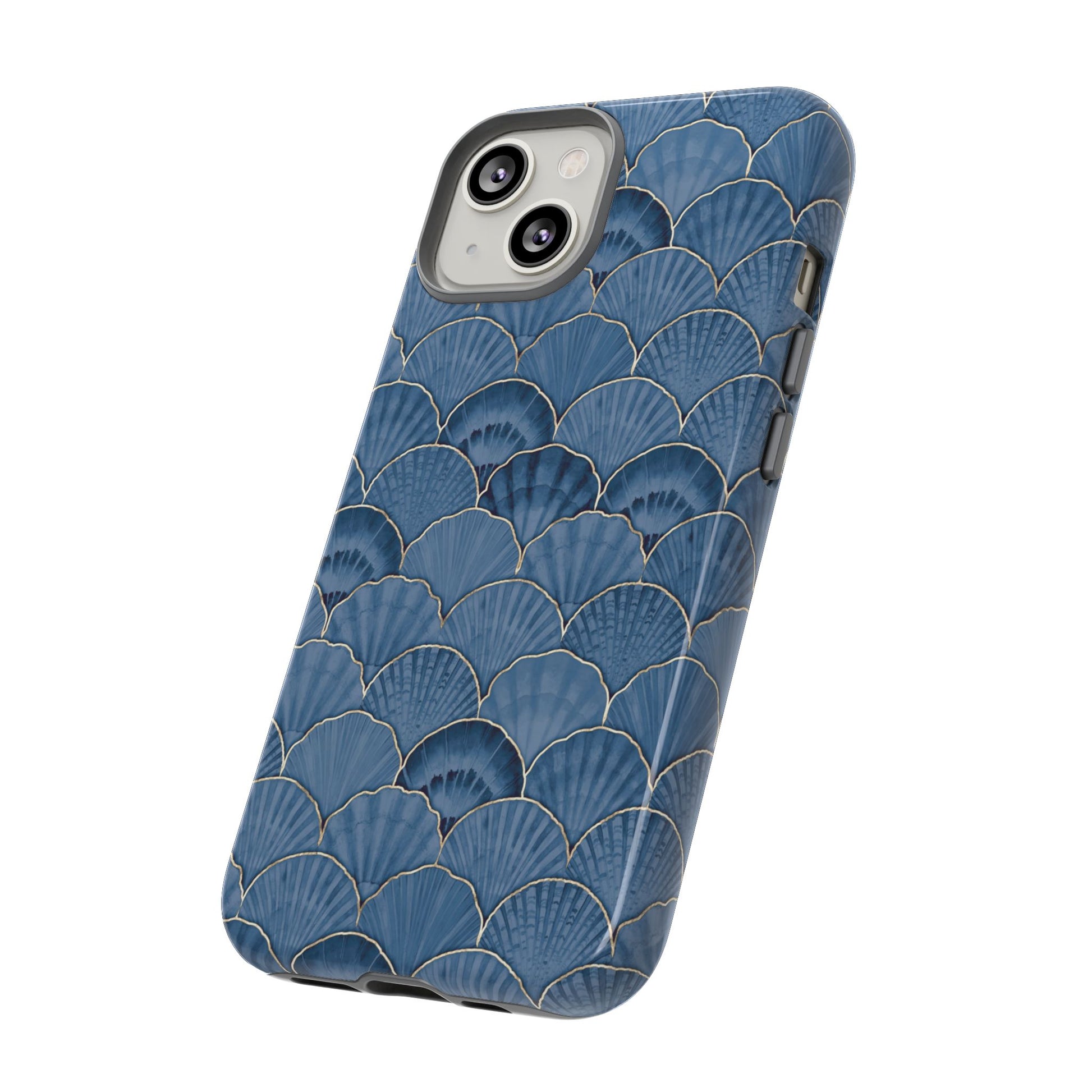 Blue Scallop Phone Case for iPhone Samsung Pixel – Art Deco Fan Gold Luxury Aesthetic - JGUS