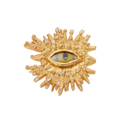 18K Gold-Plated Sunburst Evil Eye Statement Ring | Bold and Unique Design