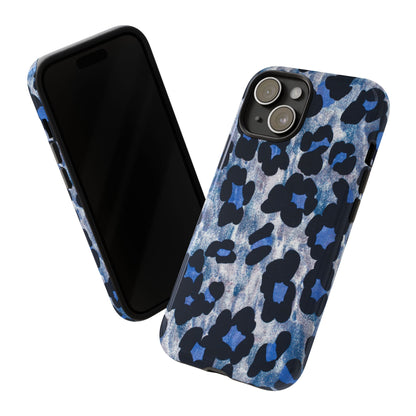 Blue & Black Leopard Print Phone Case – Bold Animal Pattern for iPhone & Samsung