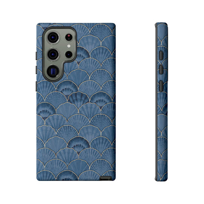 Blue Scallop Phone Case for iPhone Samsung Pixel – Art Deco Fan Gold Luxury Aesthetic - JGUS