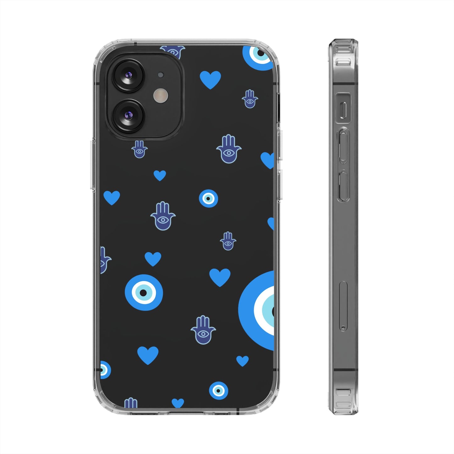 Blue Evil Eye Pattern Clear Phone Case