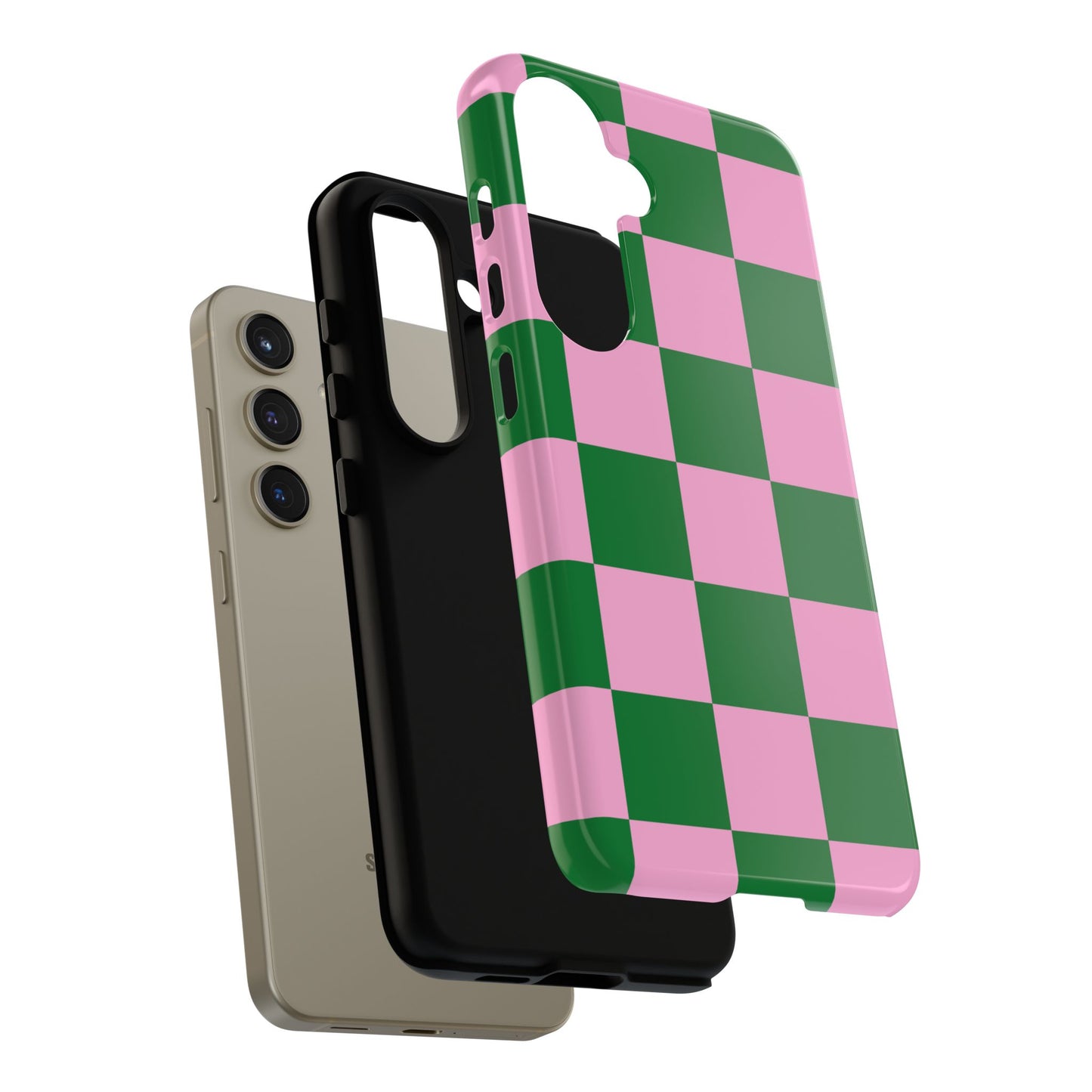 Pink Retro Checkered Phone Case – 90s Aesthetic, Vintage Grid Pattern for iPhone & Samsung - JGUS