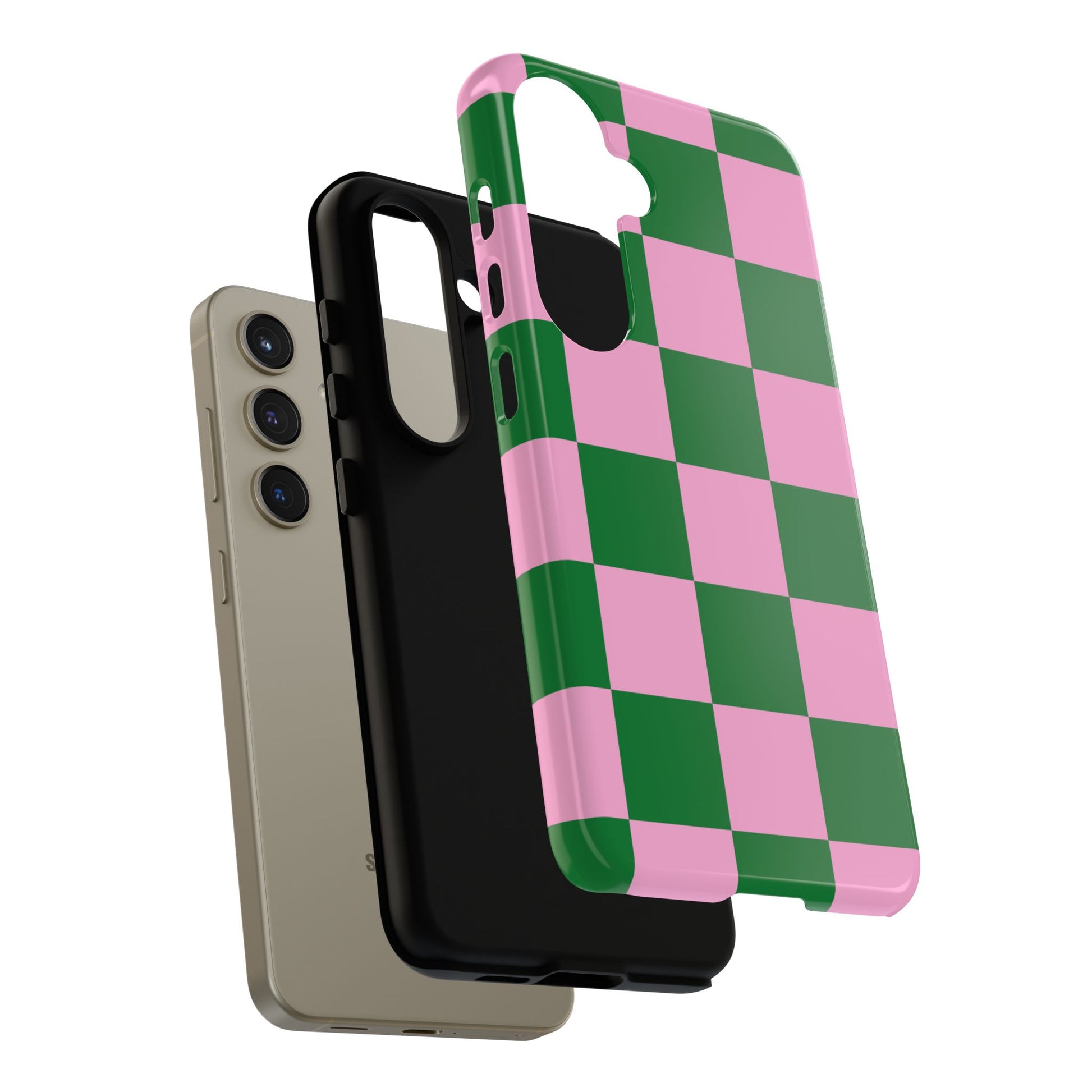 Pink Retro Checkered Phone Case – 90s Aesthetic, Vintage Grid Pattern for iPhone & Samsung - JGUS