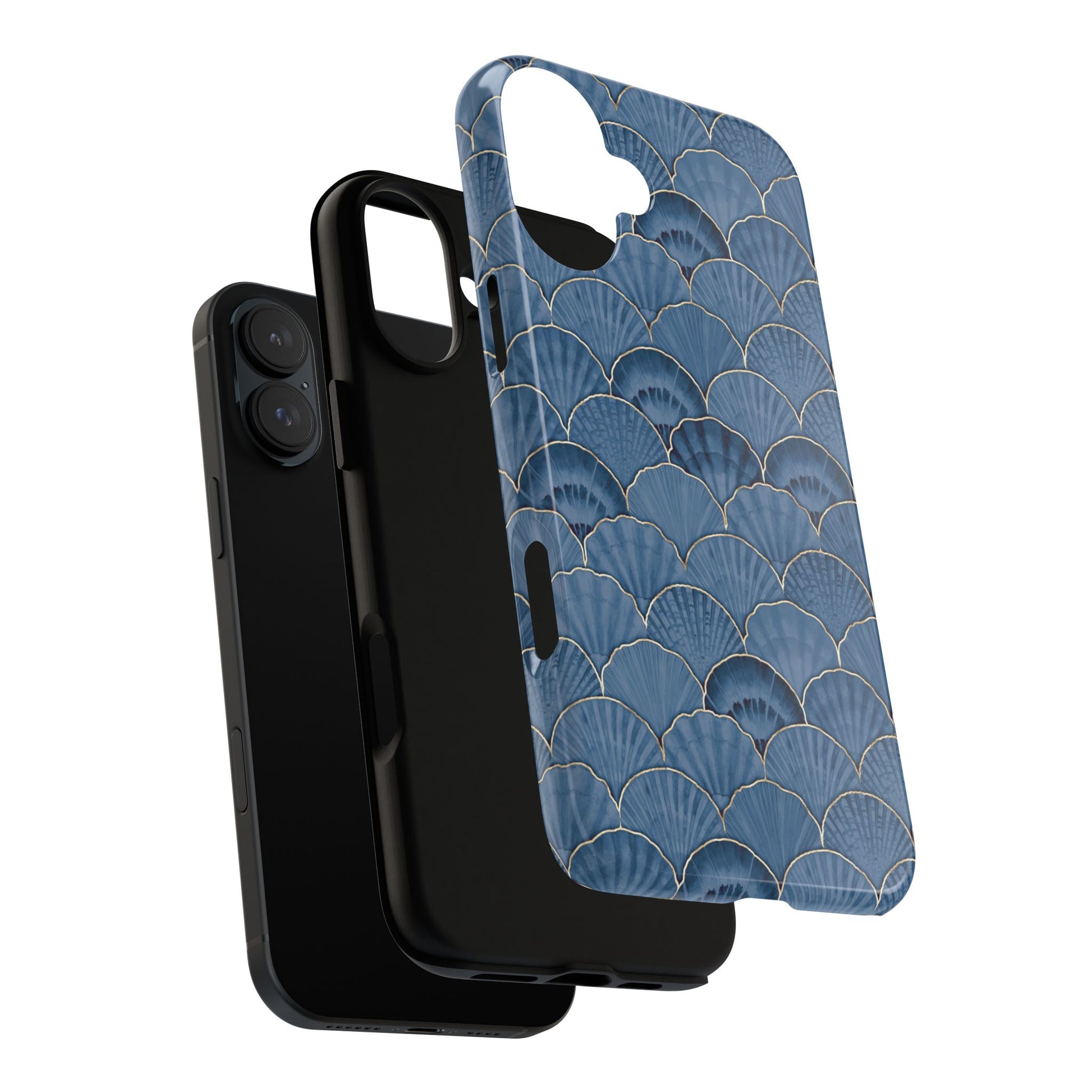 Blue Scallop Phone Case for iPhone Samsung Pixel – Art Deco Fan Gold Luxury Aesthetic - JGUS