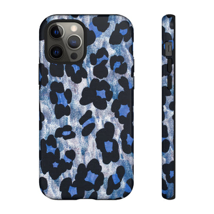 Blue & Black Leopard Print Phone Case – Bold Animal Pattern for iPhone & Samsung