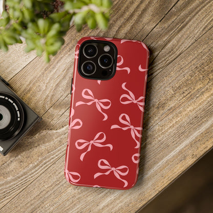 Pink Bows on Red Phone Case - JGUS