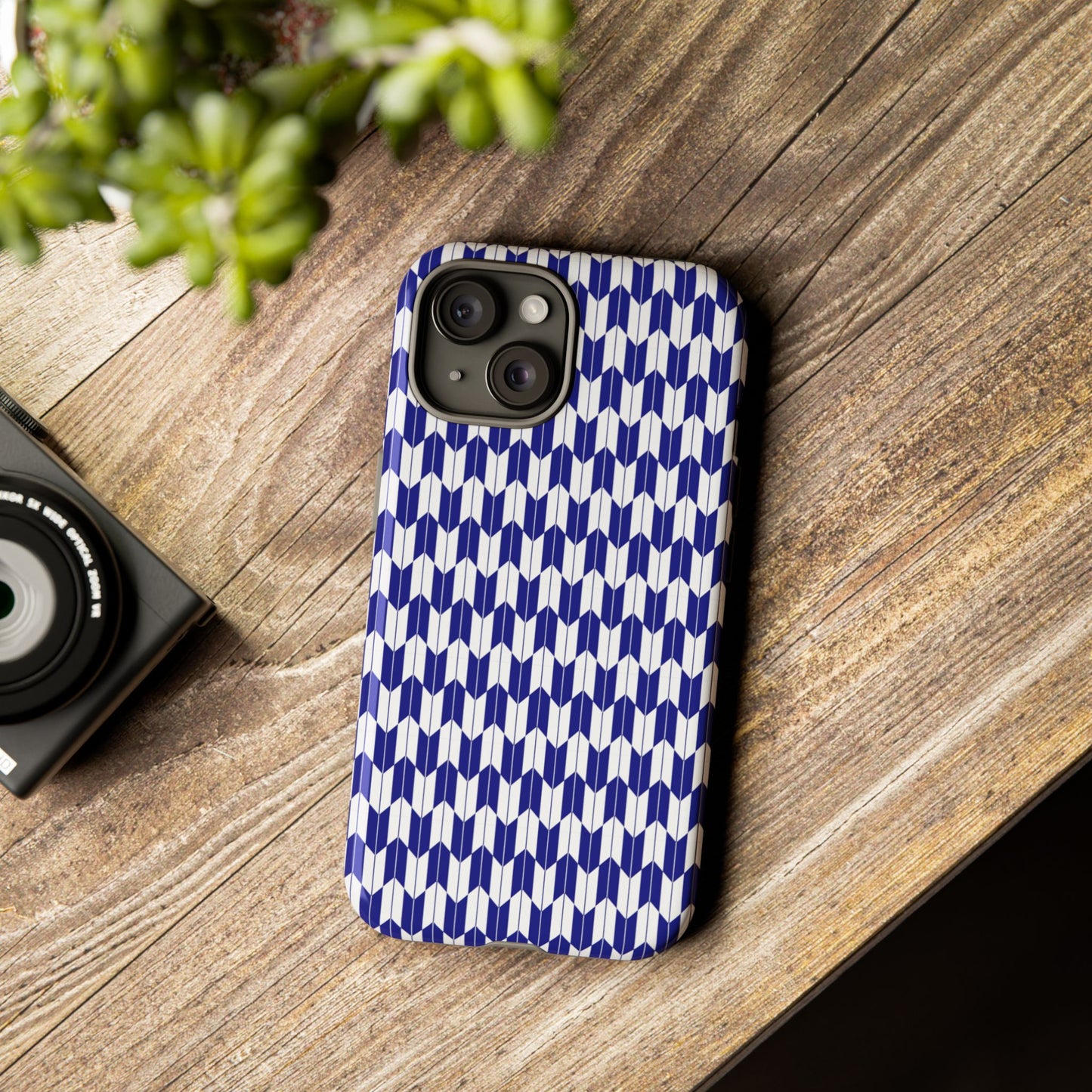 Navy Blue Geometric Phone Case for iPhone Samsung Pixel – Minimal Pattern Modern Aesthetic - JGUS
