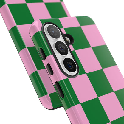 Pink Retro Checkered Phone Case – 90s Aesthetic, Vintage Grid Pattern for iPhone & Samsung - JGUS