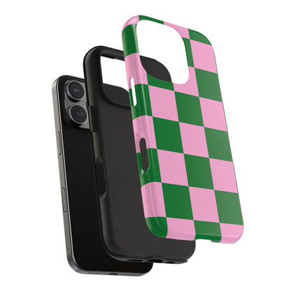 Pink Retro Checkered Phone Case – 90s Aesthetic, Vintage Grid Pattern for iPhone & Samsung