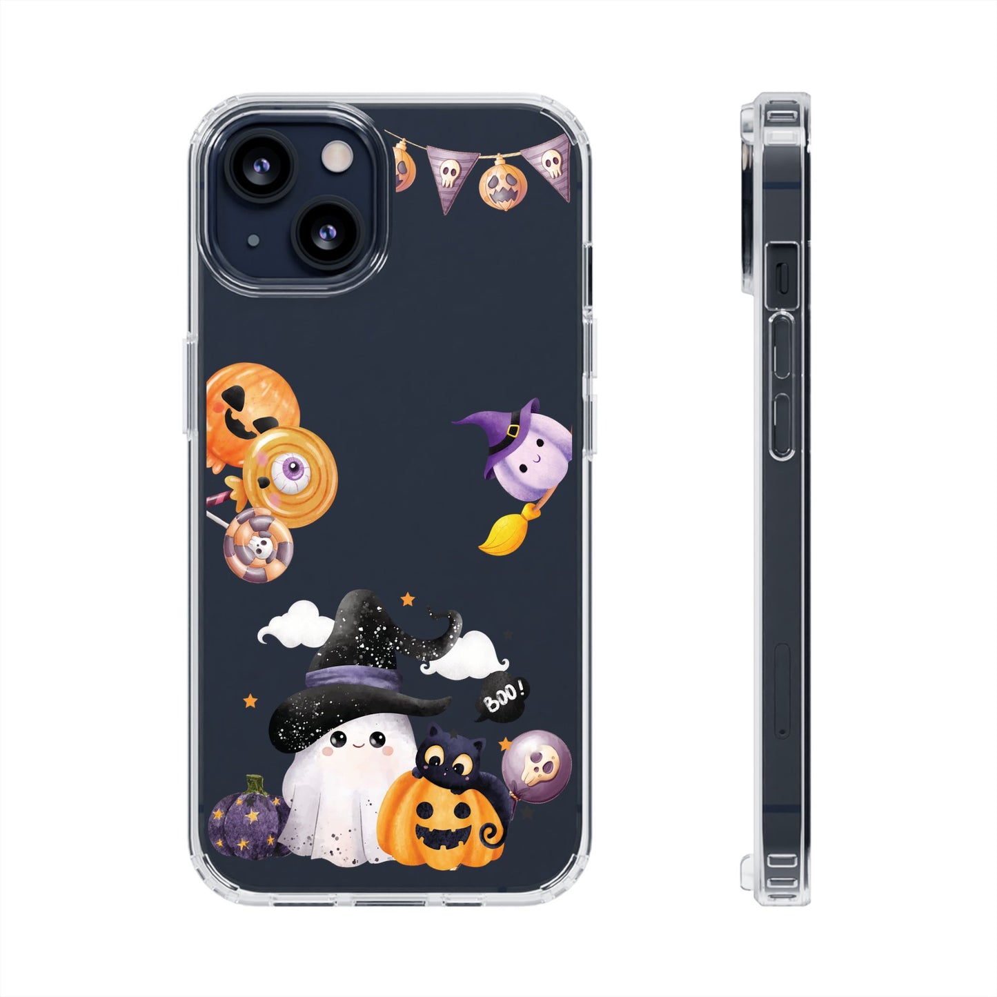 Halloween Clear Phone Case, Spooky Ghost iPhone 13 14 12 15 Pro Case, Trick or Treat Cover, Cute Halloween Gift