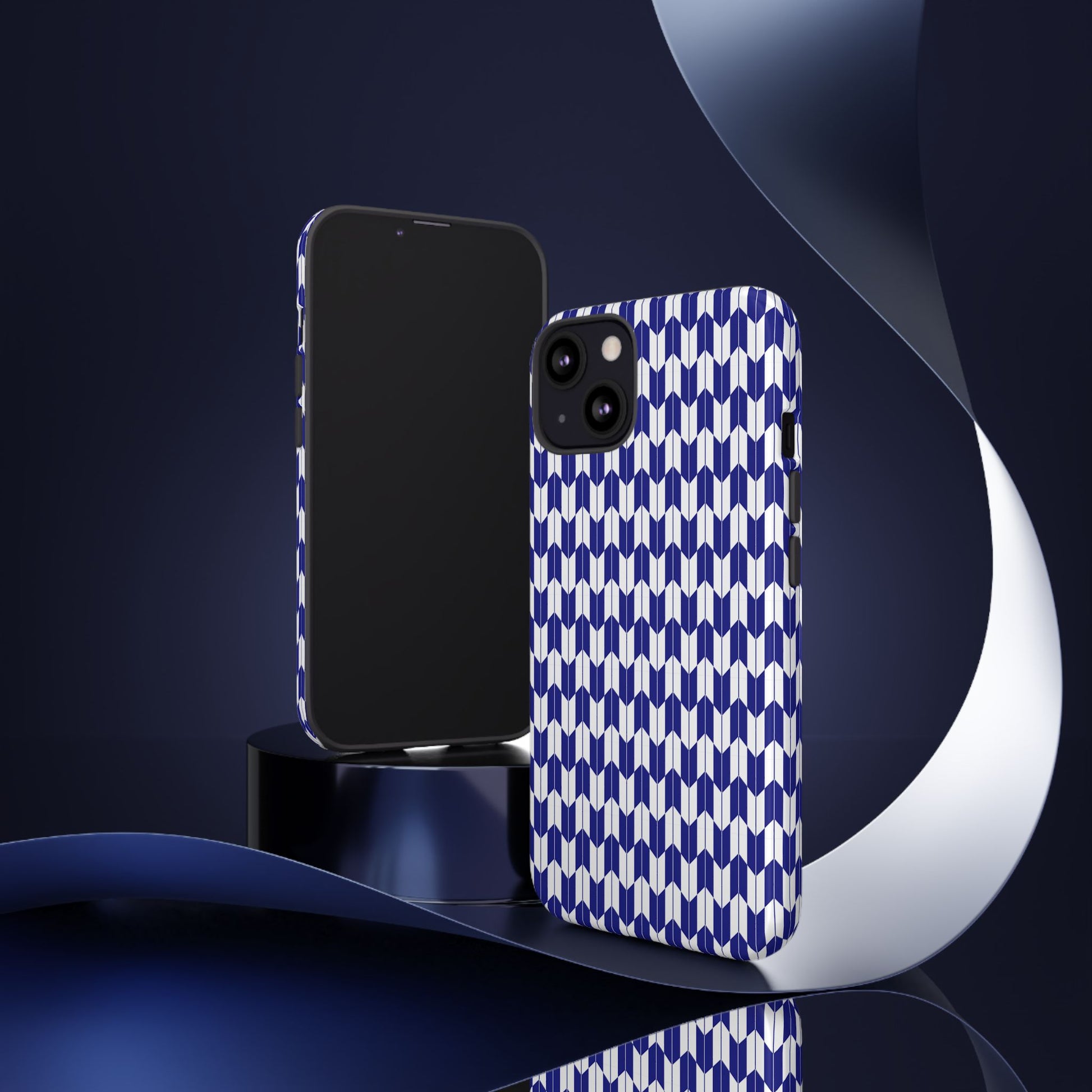 Navy Blue Geometric Phone Case for iPhone Samsung Pixel – Minimal Pattern Modern Aesthetic - JGUS