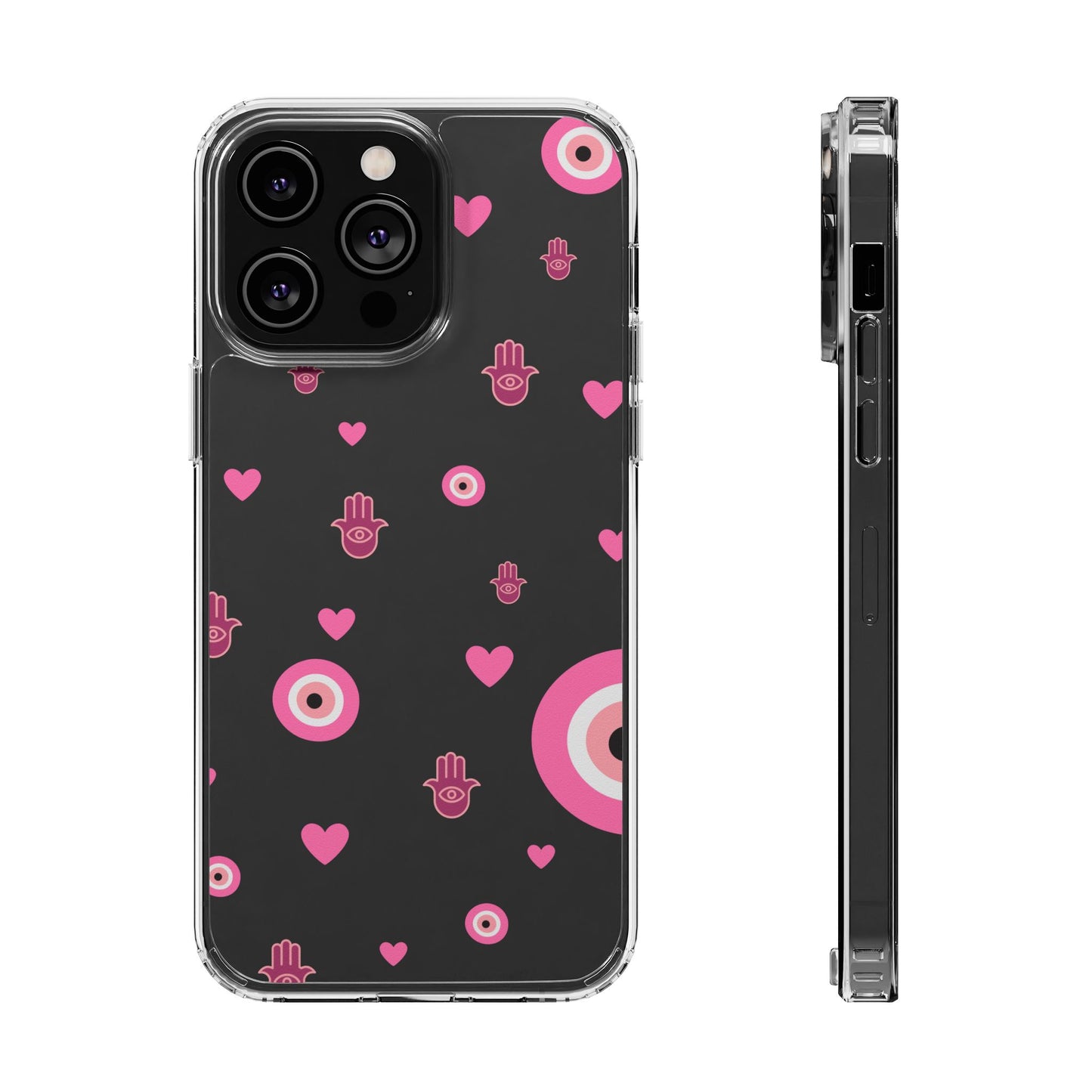 Devil's eye & Pink Hamsa Hand Clear Phone Case