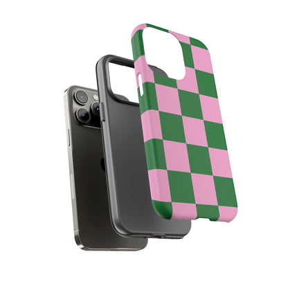 Pink Retro Checkered Phone Case – 90s Aesthetic, Vintage Grid Pattern for iPhone & Samsung - JGUS