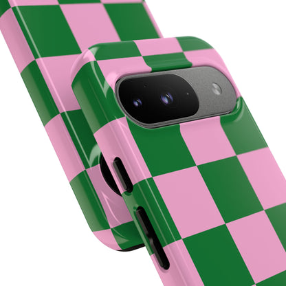 Pink Retro Checkered Phone Case – 90s Aesthetic, Vintage Grid Pattern for iPhone & Samsung - JGUS