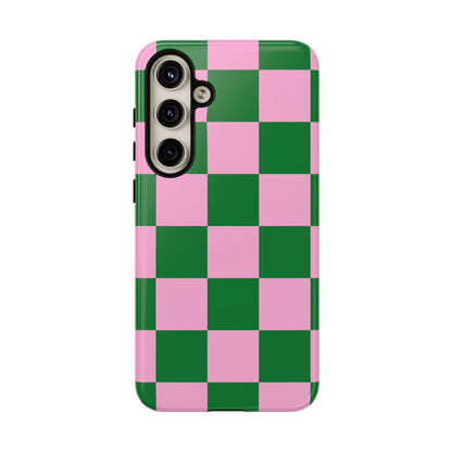 Pink Retro Checkered Phone Case – 90s Aesthetic, Vintage Grid Pattern for iPhone & Samsung - JGUS