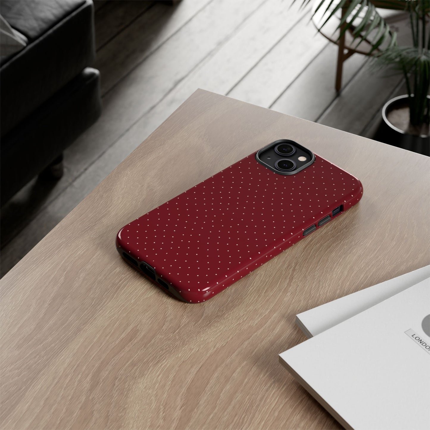 Burgundy  & White Dots Case - JGUS