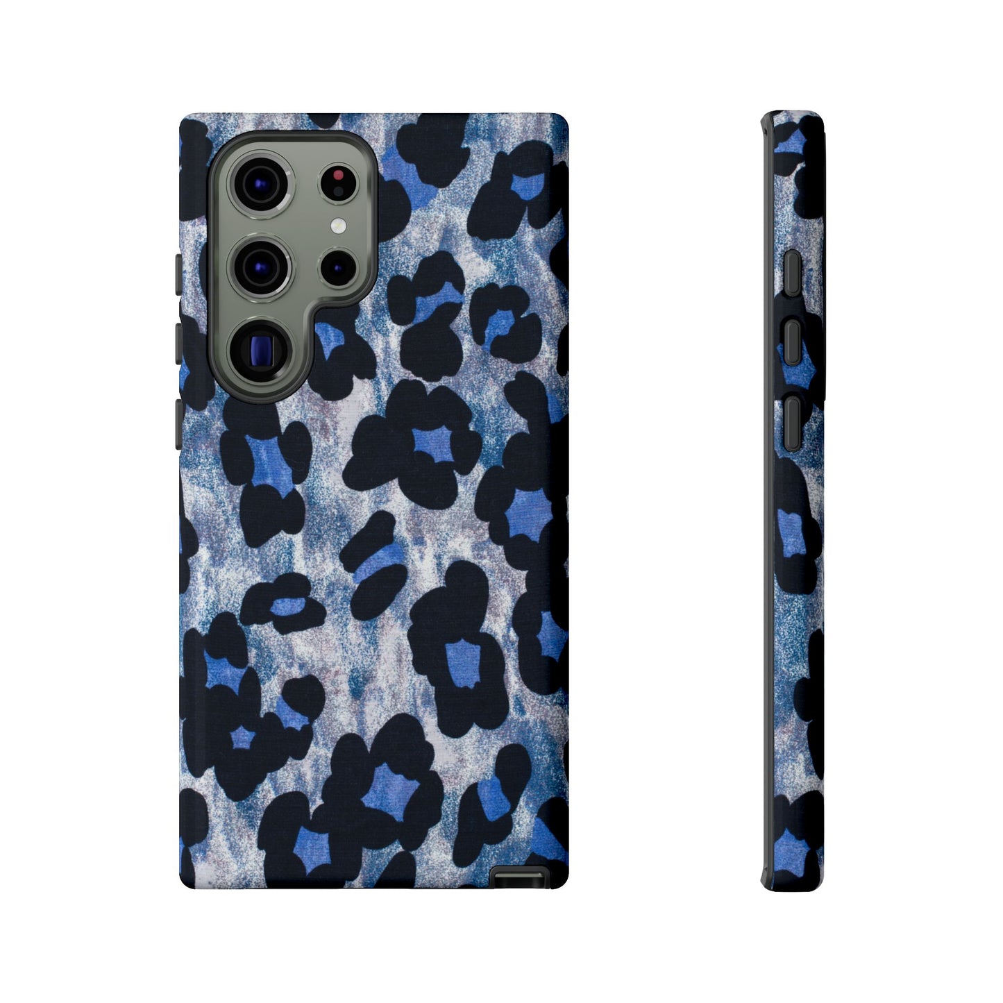 Blue & Black Leopard Print Phone Case – Bold Animal Pattern for iPhone & Samsung