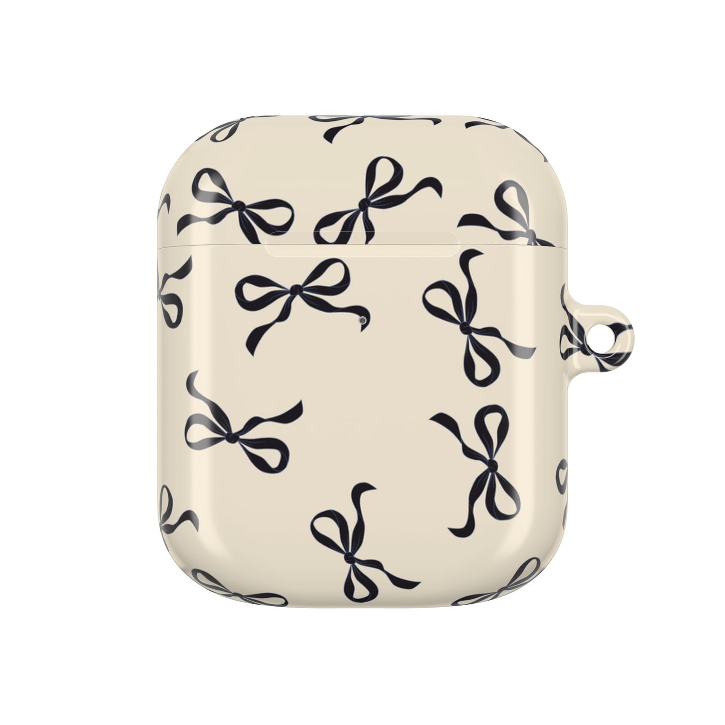 Beige and Black Bow Shockproof & Scratch-Resistant AirPods Case – Wireless Charging Compatible