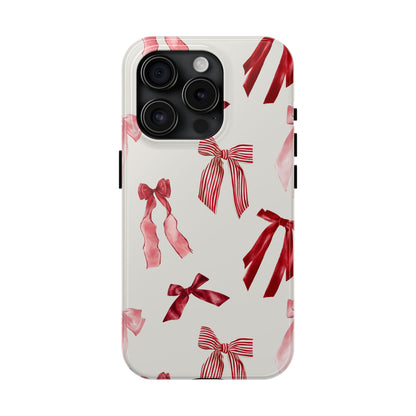 Burgundy Chic Bow Design Phone Case – Customizable, Dual-Layer Protection for iPhone & Samsung