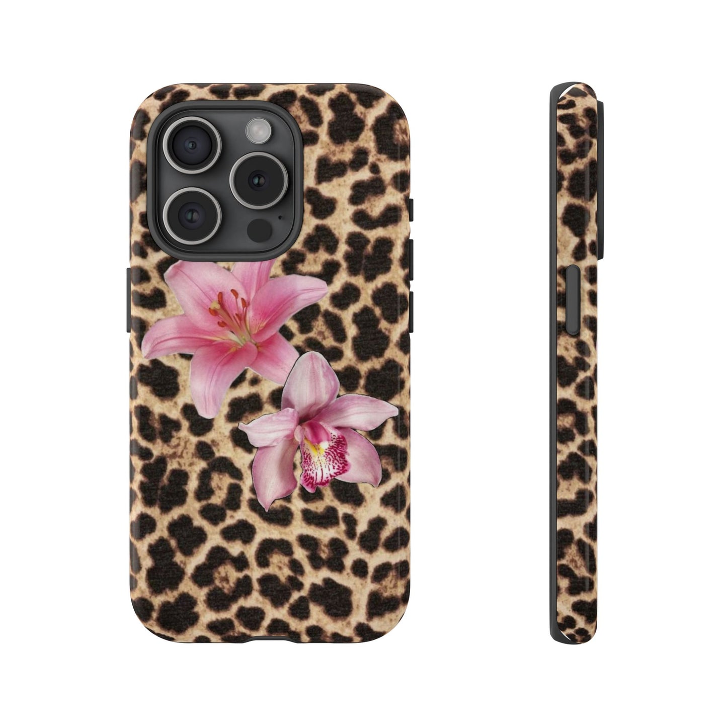 Leopard Print Phone Case with Pink Flowers – Stylish Floral Animal Design for iPhone & Samsung