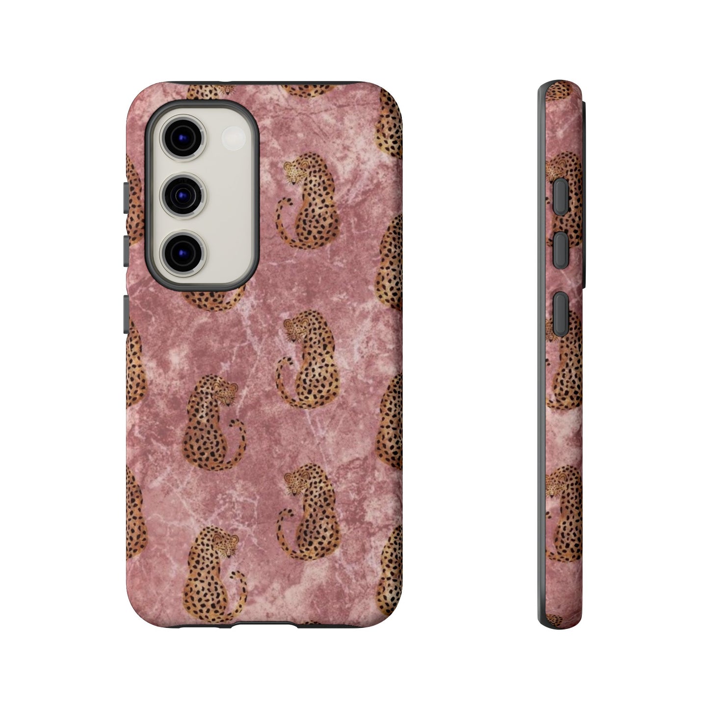Pink Leopard Print Marble Phone Case – Cute Animal Design for iPhone & Samsung