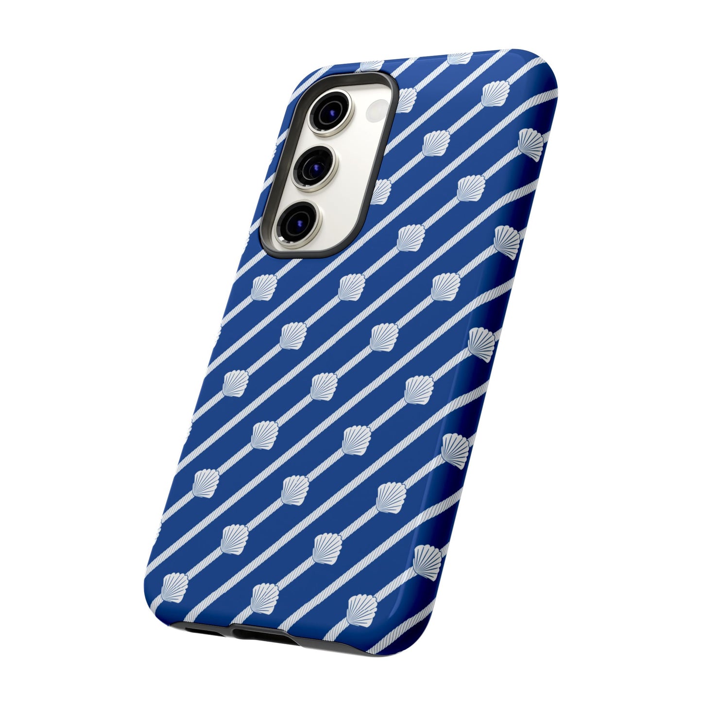 Navy Blue Seashell Phone Case for iPhone Samsung Pixel – Nautical Coastal Stripe Aesthetic - JGUS