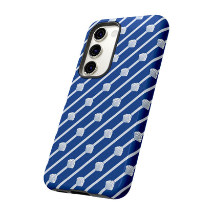 Navy Blue Seashell Phone Case for iPhone Samsung Pixel – Nautical Coastal Stripe Aesthetic - JGUS