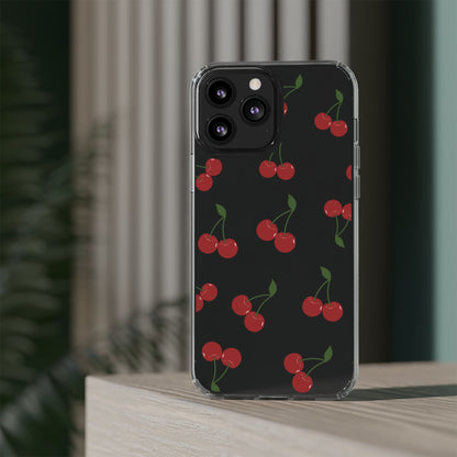 Random Cherry Pattern Clear Phone Case – Playful and Protective