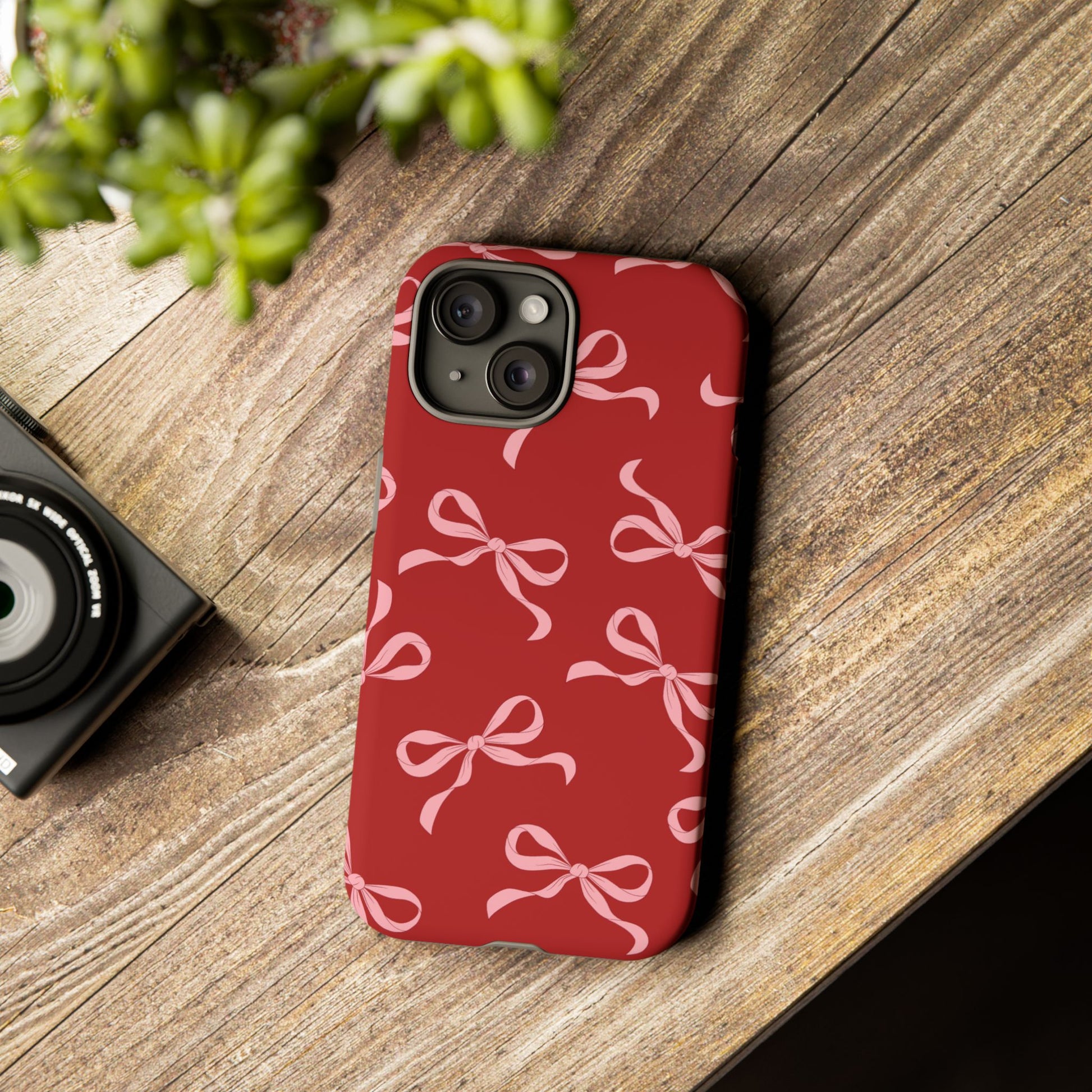 Pink Bows on Red Phone Case - JGUS