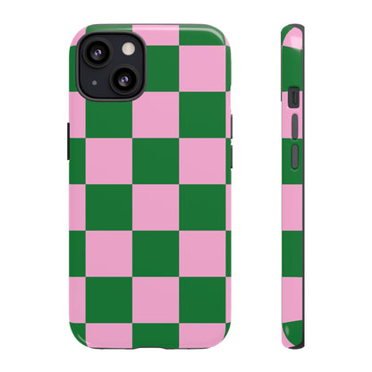 Pink Retro Checkered Phone Case – 90s Aesthetic, Vintage Grid Pattern for iPhone & Samsung - JGUS