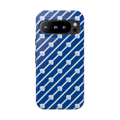 Navy Blue Seashell Phone Case for iPhone Samsung Pixel – Nautical Coastal Stripe Aesthetic - JGUS