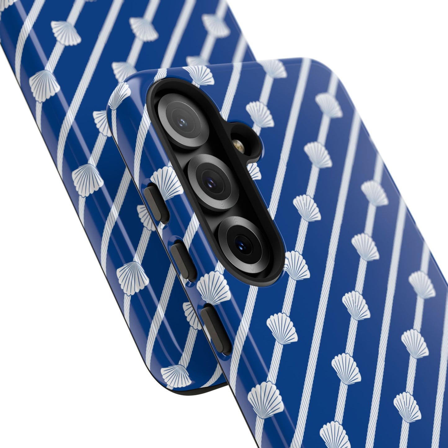 Navy Blue Seashell Phone Case for iPhone Samsung Pixel – Nautical Coastal Stripe Aesthetic - JGUS