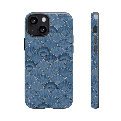 Blue Scallop Phone Case for iPhone Samsung Pixel – Art Deco Fan Gold Luxury Aesthetic - JGUS